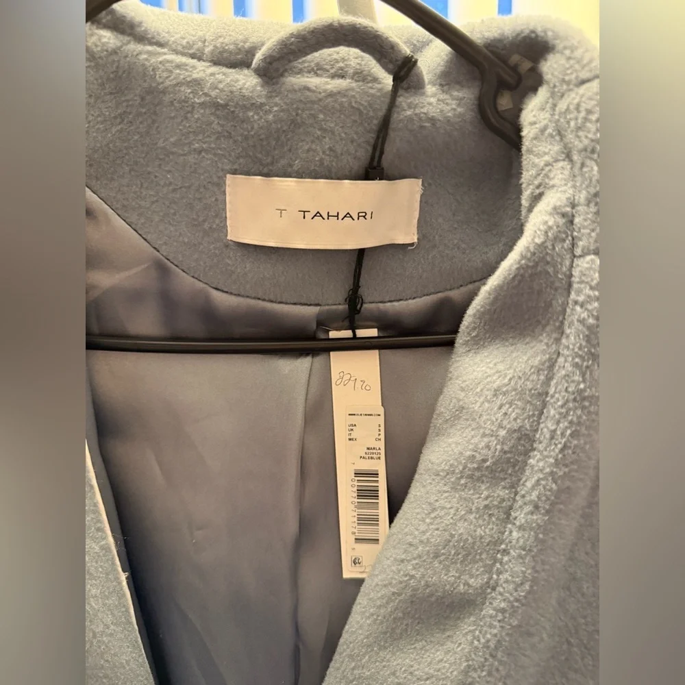 Elie Tahari Pale Blue Marla Oversized Collar Wrap Coat - Picture 2 of 12
